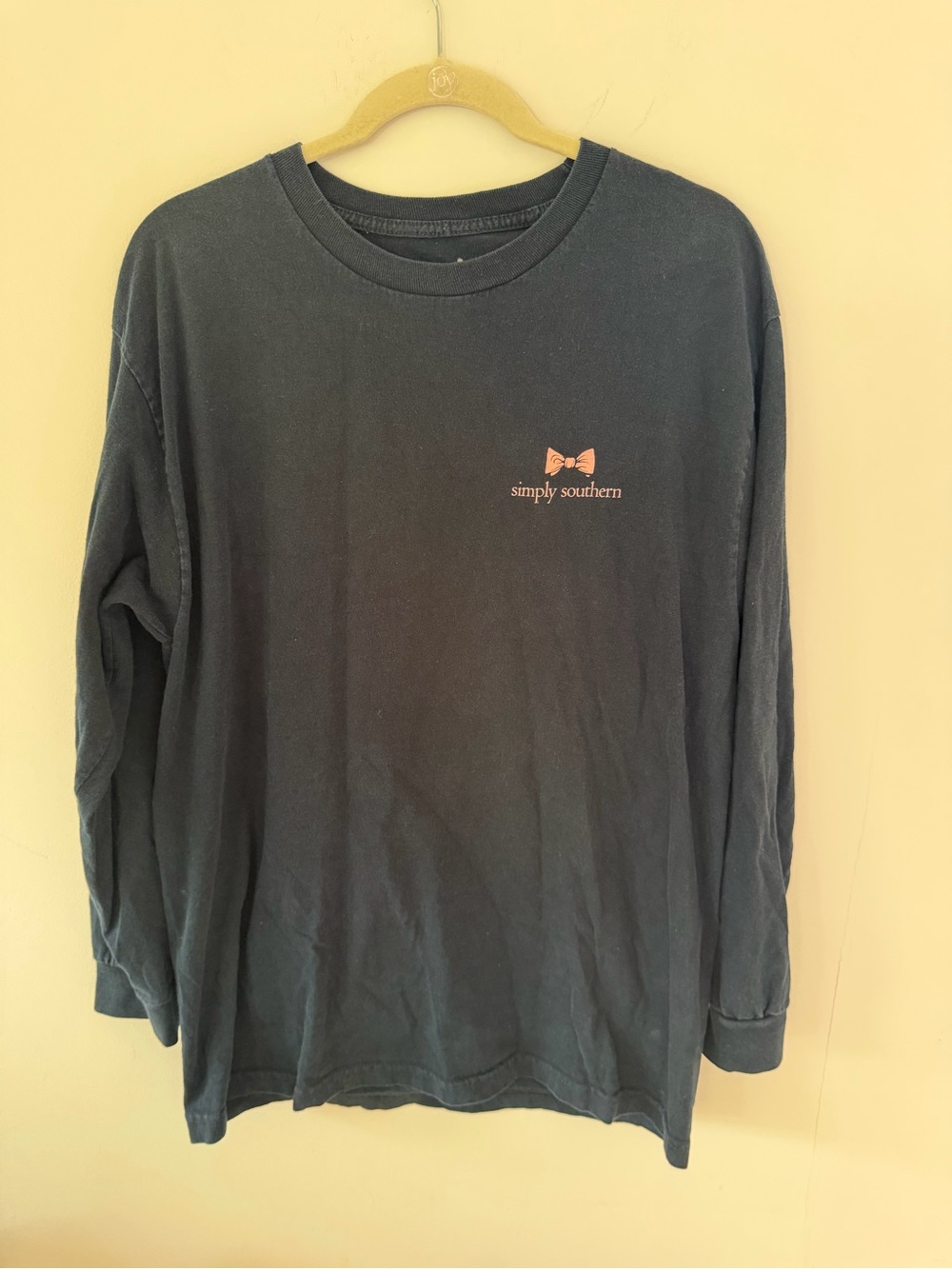 Simply Southern Navy Long Sleeve Tee with Pink Bow Logo
